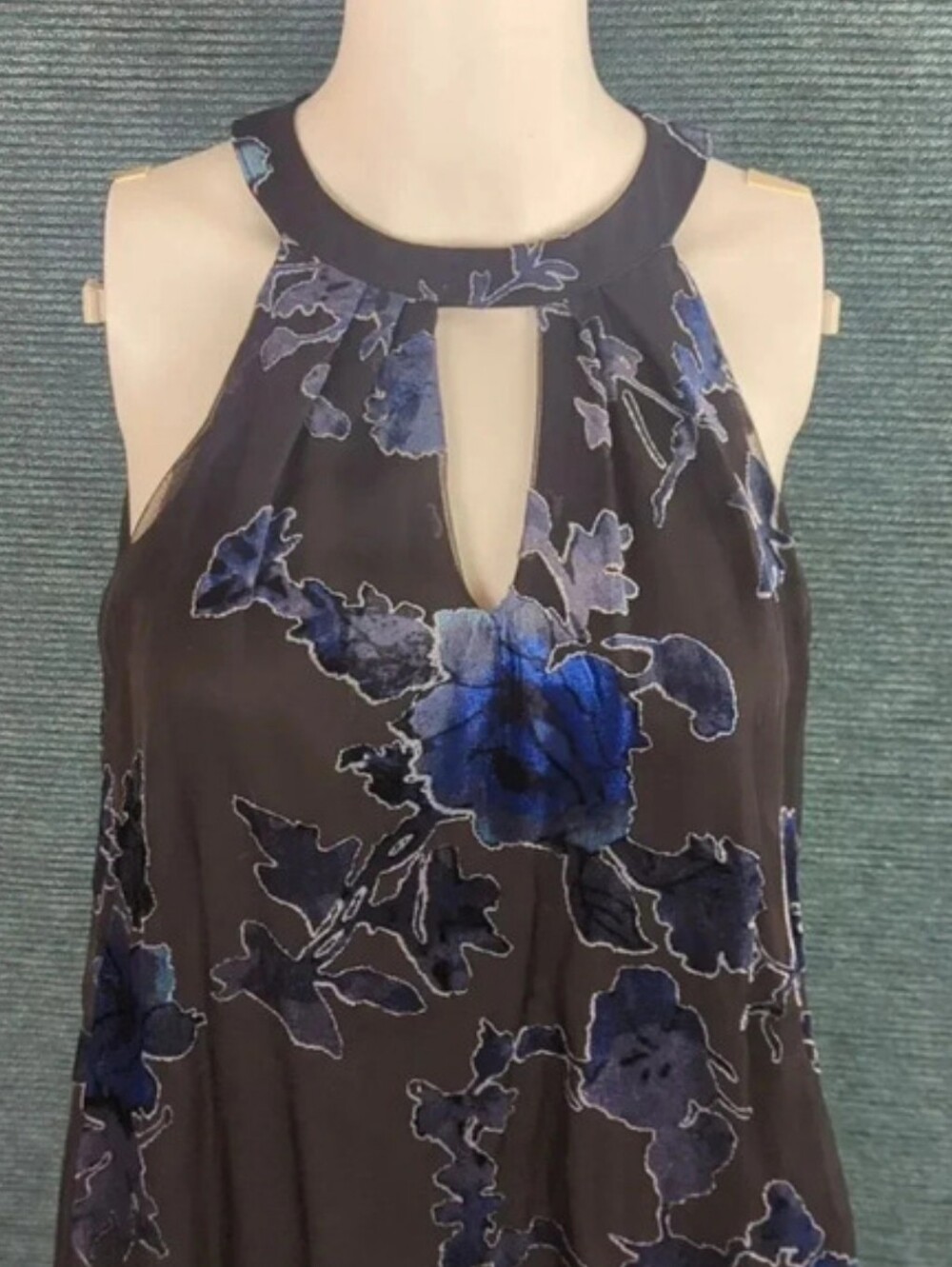 As U Wish Gigi Trapeze Swing Dress, Burned Out Velvet Blue On Black - Picture 4 of 14
